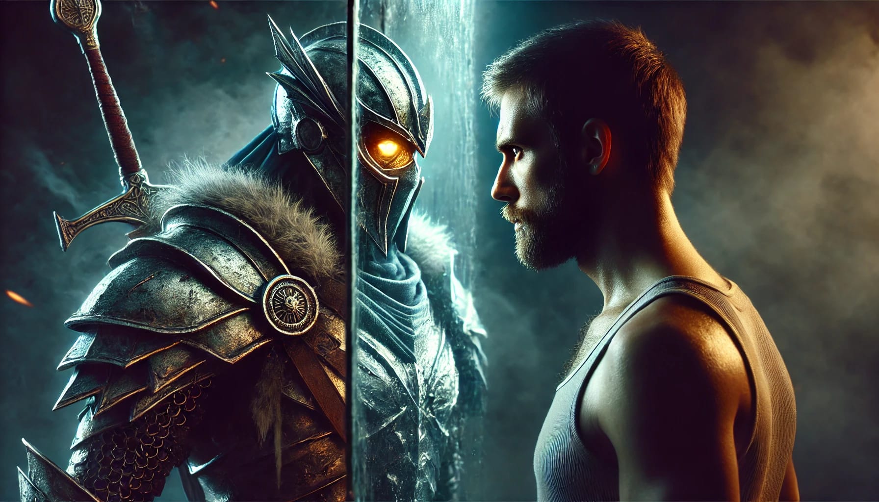 DALLE2025-03-1717.32.05-Adramaticsceneshowingawarriorstandingbeforehisreflection.Onesideofthereflectionisarmoredandfierceglowingeyesandabattle-wornfa-ezgif.com-webp-to-png-converter