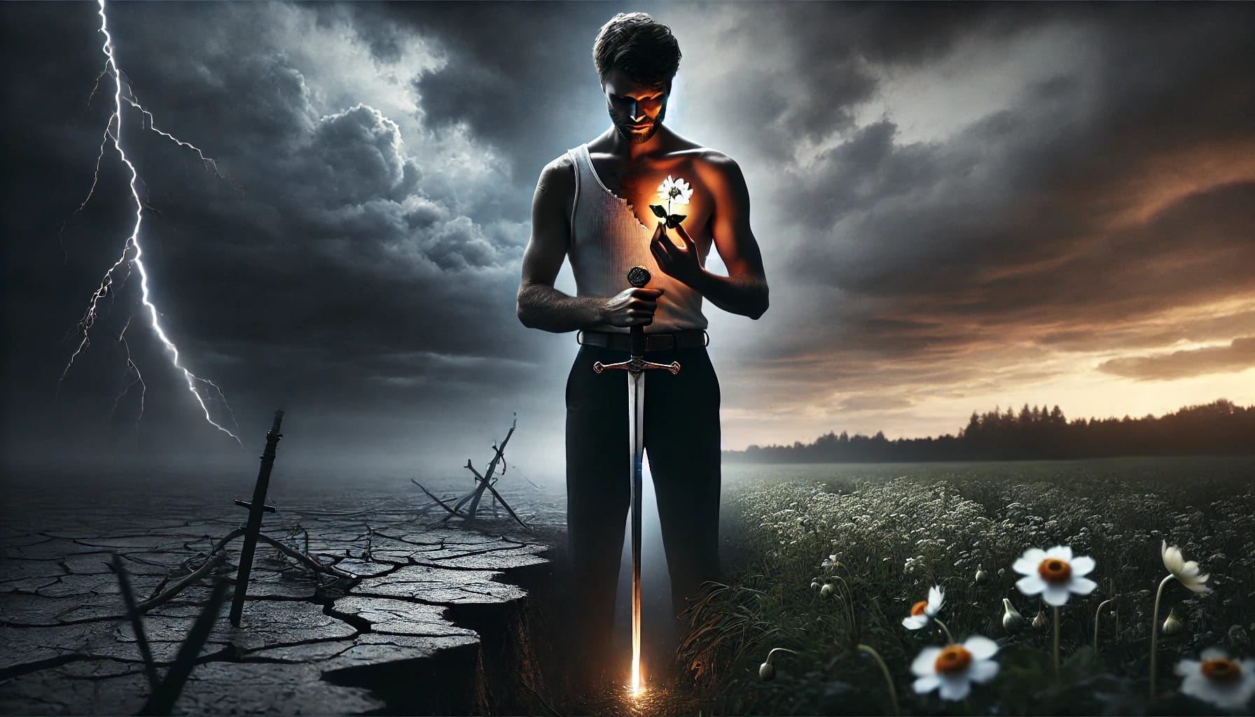 DALLE2025-03-1717.32.17-Apowerfulvisualofamanstandingunderastormyskyholdingaswordinonehandandadelicateflowerorachildstoyintheother.Hispostures-ezgif.com-webp-to-png-converter