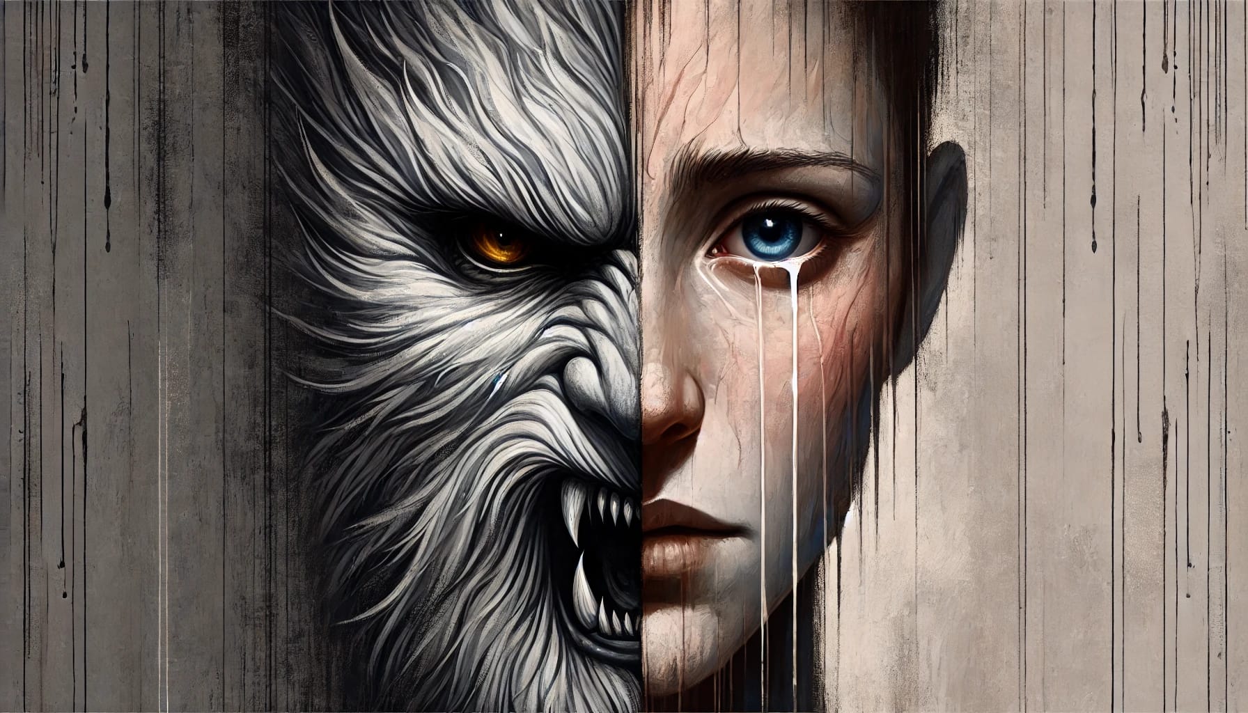 DALLE2025-03-1717.34.28-Anabstractsplit-faceportraitshowingtwoopposingsidesofasinglefigure.Onehalfofthefaceismonstrousorprimalsharpfeatureswildeyes-ezgif.com-webp-to-png-converter